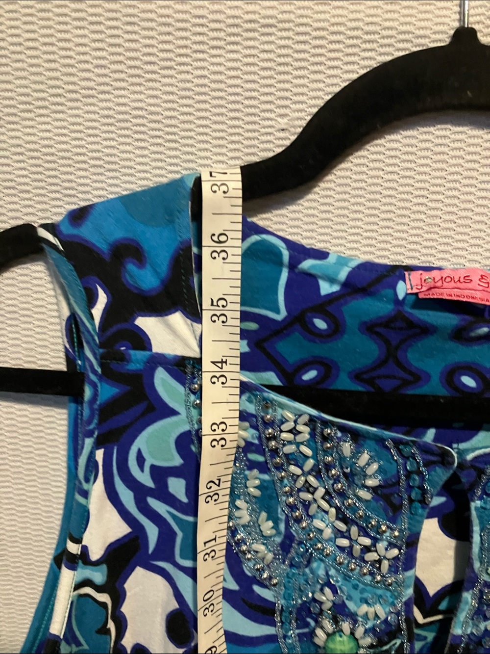Beaded Neckline Blue Patterned Midi Dress - Picture 6 of 11